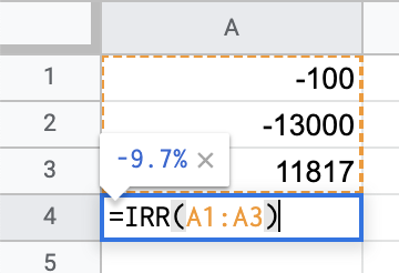 IRR calculation in Google Sheets